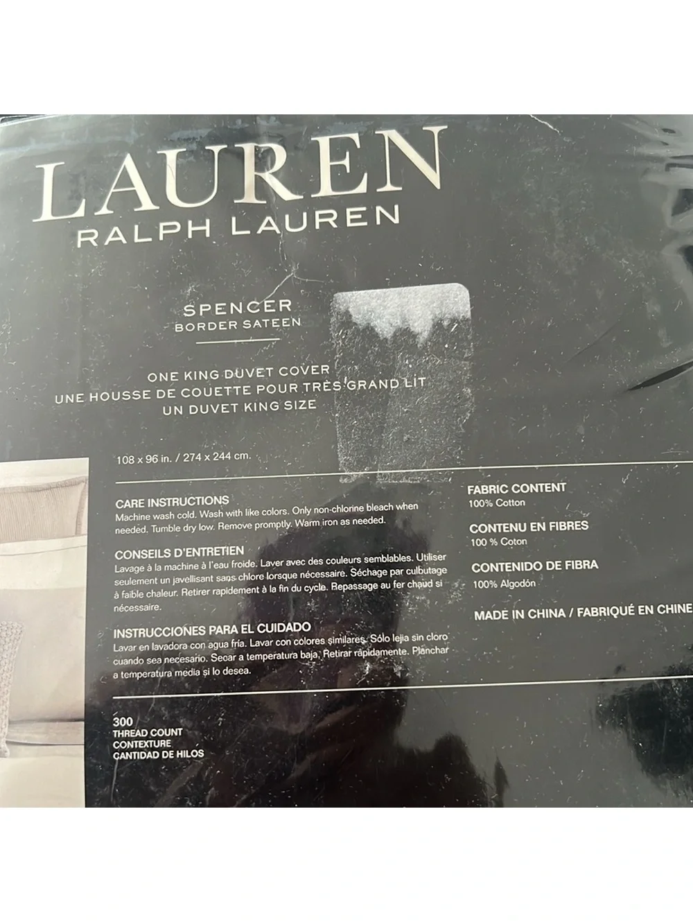 Lauren Ralph Lauren Spencer Sateen Border White Sage King Duvet Cover, NWT $420
